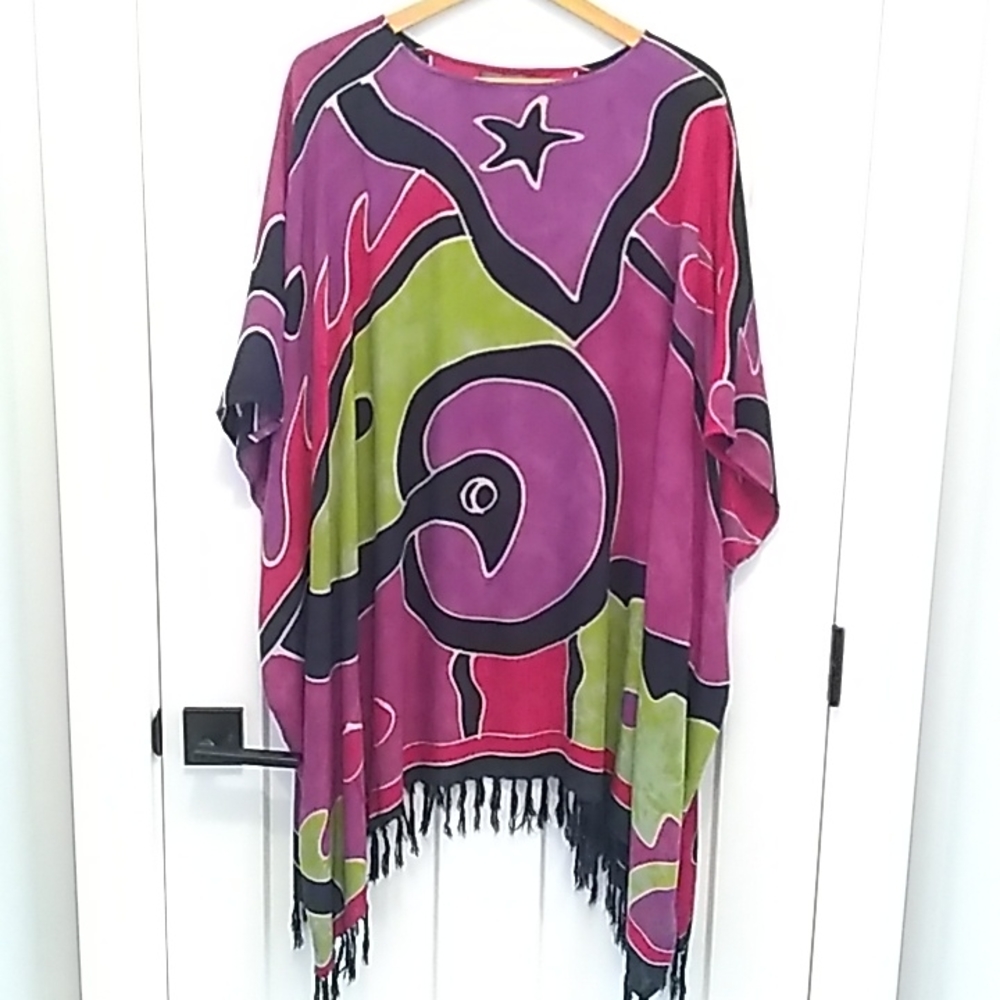 Gorgeous Batik Top, Purple/Green/Black, Plus Size - One Size